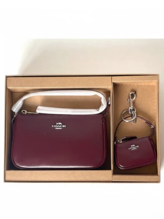 Coach Handbags - Coach Nolita 19 Bag and Charm Set Dark Wine Leather Silver CCK95 Boxed